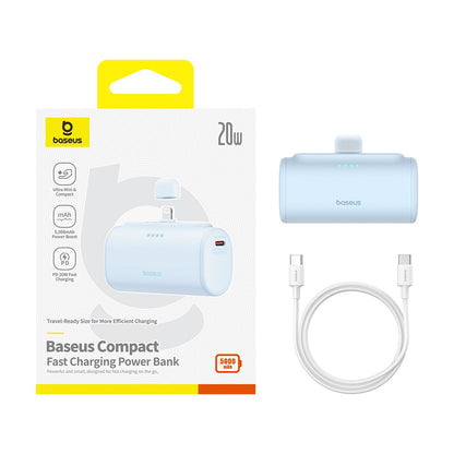 Baseus Compact External Battery, 5000mAh, 20W, PD, 1 x Lightning - 1 x USB-C, Blue P10068307313-00