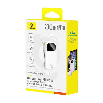 Baseus EnerFill FC31 External Battery, 20000mAh, 45W, QC + PD, 1 x Lightning - 1 x USB-A - 2 x USB-C, White E0028D01