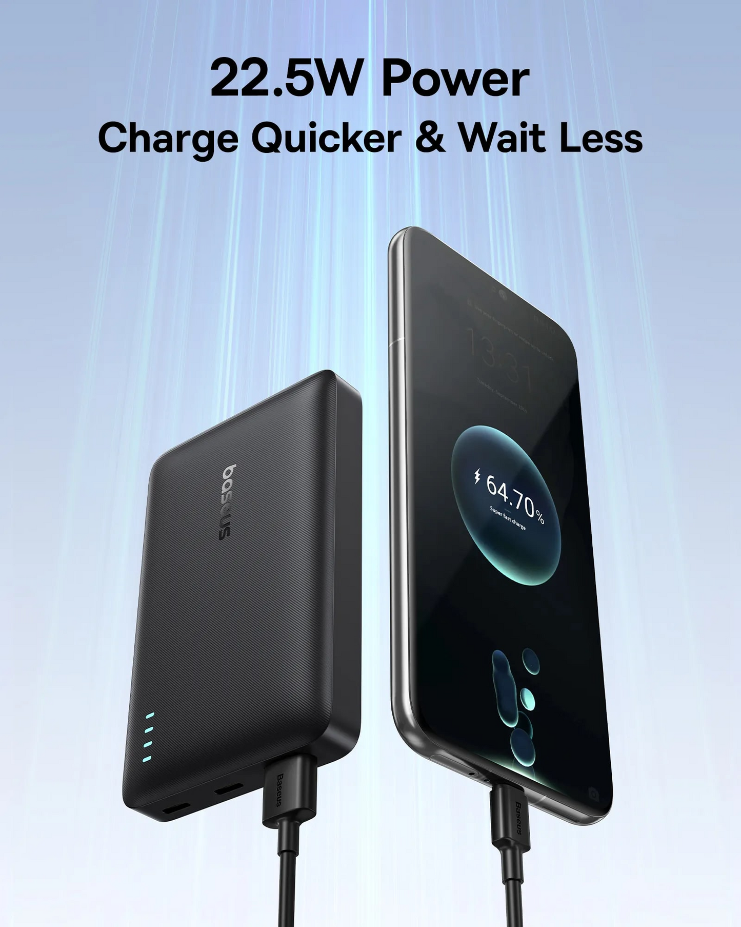 Baseus EnerFill FP21 External Battery, 10000mAh, 22.5W, QC + PD, 1 x USB-A - 2 x USB-C, Black P1008210D123-00