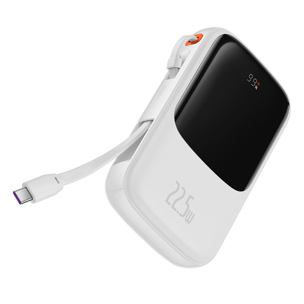 Baseus Qpow Pro External Battery, 10000mAh, 22.5W, QC + PD, 1 x USB-A - 2 x USB-C, White PPQD020102