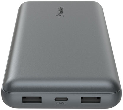 Belkin BoostCharge Pro External Battery, 20000mAh, 15W, 1 x USB-C - 2 x USB-A, Gray BPB012btGY