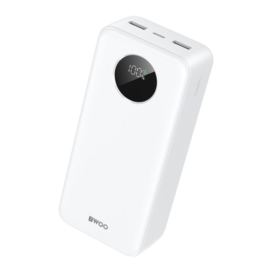 External Battery BWOO BO-P64, 30000mAh, 22.5W, QC + PD, 1 x USB-C - 2 x USB-A, White