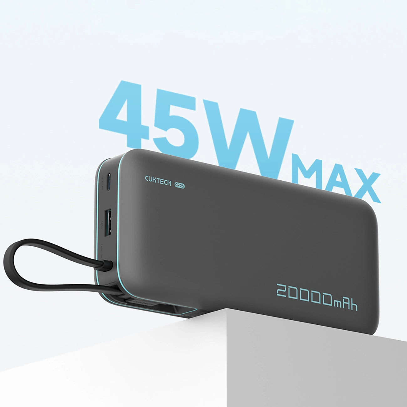 Cuktech External Battery, 20000mAh, 55W, QC + PD, 1 x USB-A - 2 x USB-C, Gray CUKP200NGLDG
