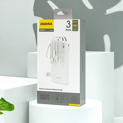 Dudao K11 External Battery, 10000mAh, 10W, 1 x Lightning - 1 x microUSB - 1 x USB-A - 1 x USB-C, White