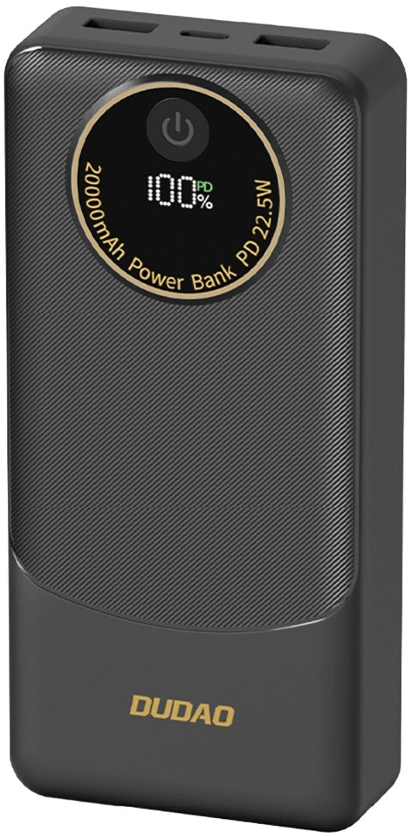 Dudao K12Pro External Battery, 20000mAh, 22.5W, QC + PD, 1 x USB-C - 2 x USB-A, Black