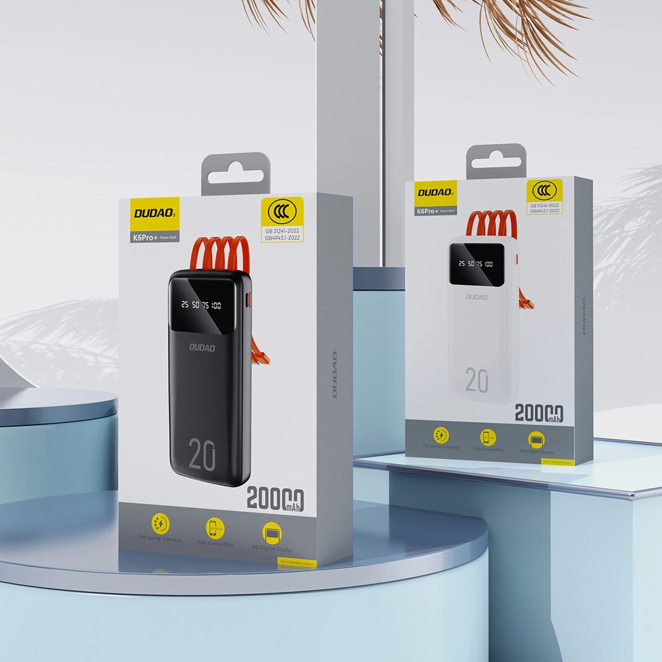 Dudao K6Pro+ External Battery, 20000mAh, 10W, 1 x Lightning - 1 x microUSB - 1 x USB-A - 1 x USB-C, White