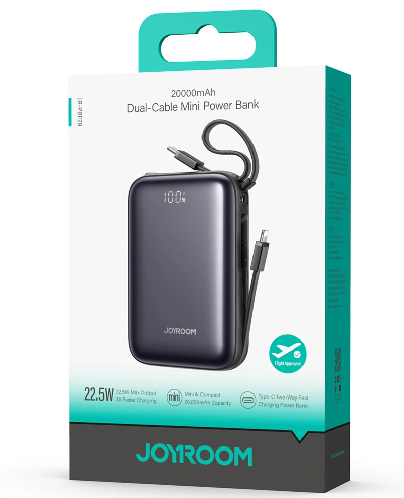 Joyroom JR-PBF29 External Battery, 20000mAh, 22.5W, QC + PD, 1 x Lightning - 2 x USB-C, Black