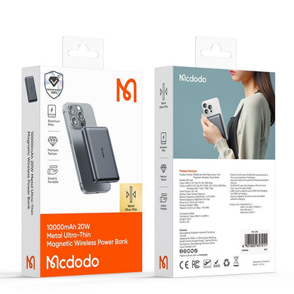 McDodo MC-4651 Meta Wireless External Battery, 10000mAh, 20W, PD + FQI, 1 x QI - 1 x USB-C, Black