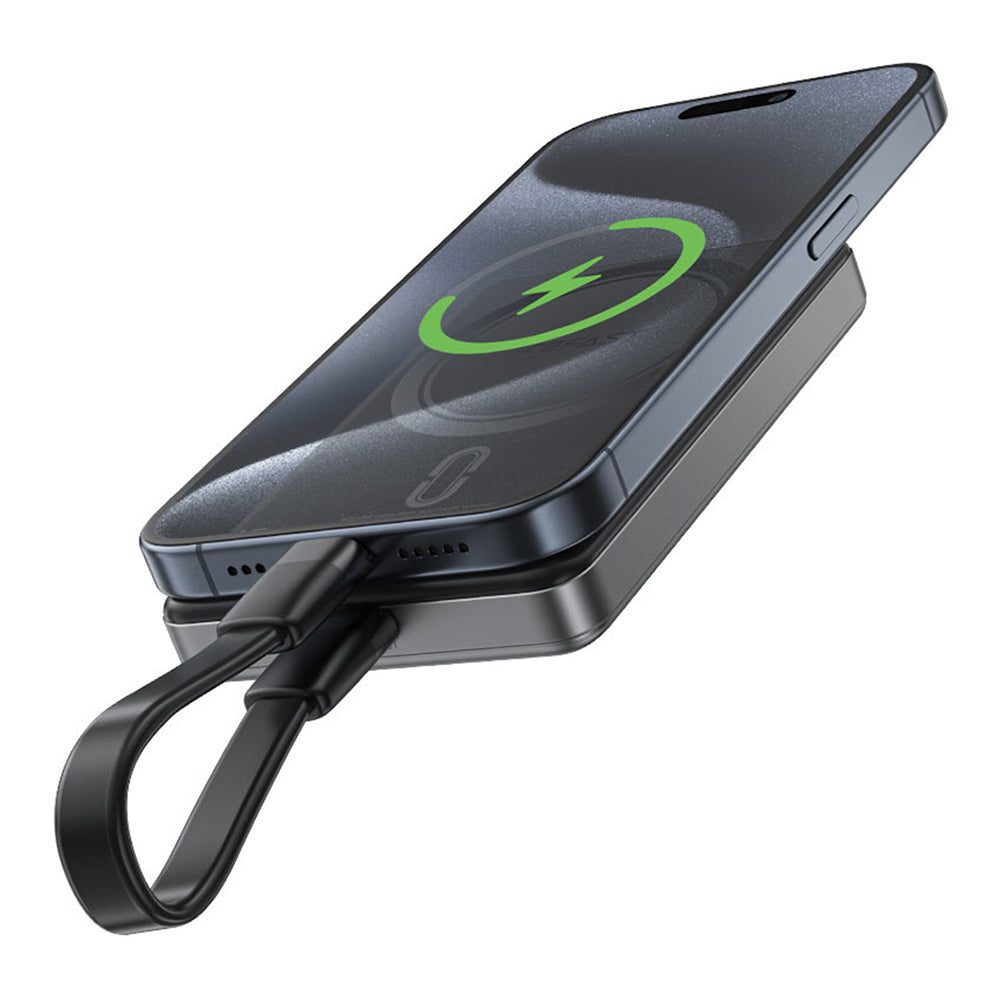 Acefast M12 Wireless External Battery, 10000mAh, 20W, PD + FQI, 1 x QI - 1 x USB-C, Black