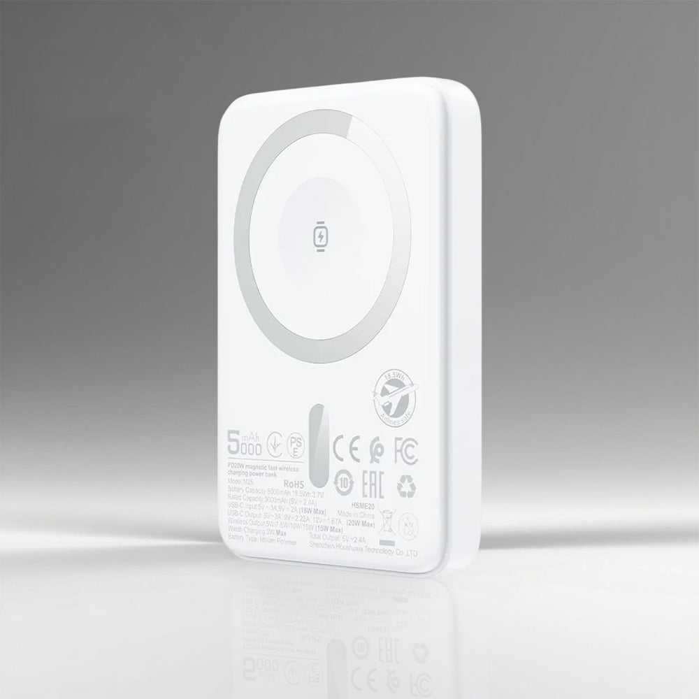 Acefast M25 Wireless External Battery, 5000mAh, 20W, PD + FQI, 1 x QI - 1 x USB-C, White