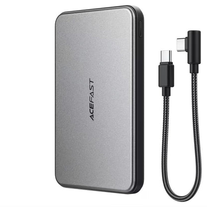 Acefast M30 Wireless External Battery, 5000mAh, 20W, PD + FQI, 1 x QI - 2 x USB-C, Black