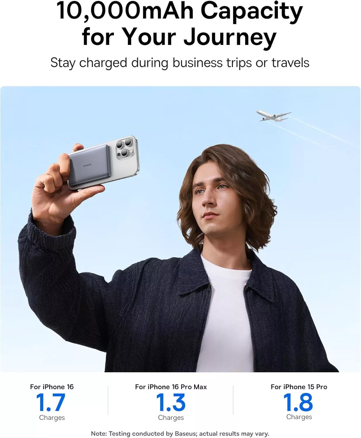 Baseus PicoGo AM41 Wireless External Battery, 10000mAh, 27W, PD + FQI, 1 x QI - 1 x USB-C, Gray E0027200