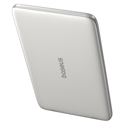 Baseus PicoGo AM41 Wireless External Battery, 5000mAh, 20W, PD + FQI, 1 x QI - 1 x USB-C, Beige