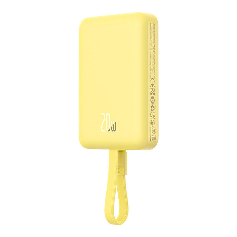 Baseus Magnetic Mini Wireless External Battery, 10000mAh, 20W, PD + FQI, 1 x Lightning - 1 x QI - 1 x USB-C, Yellow P10022109Y23-00