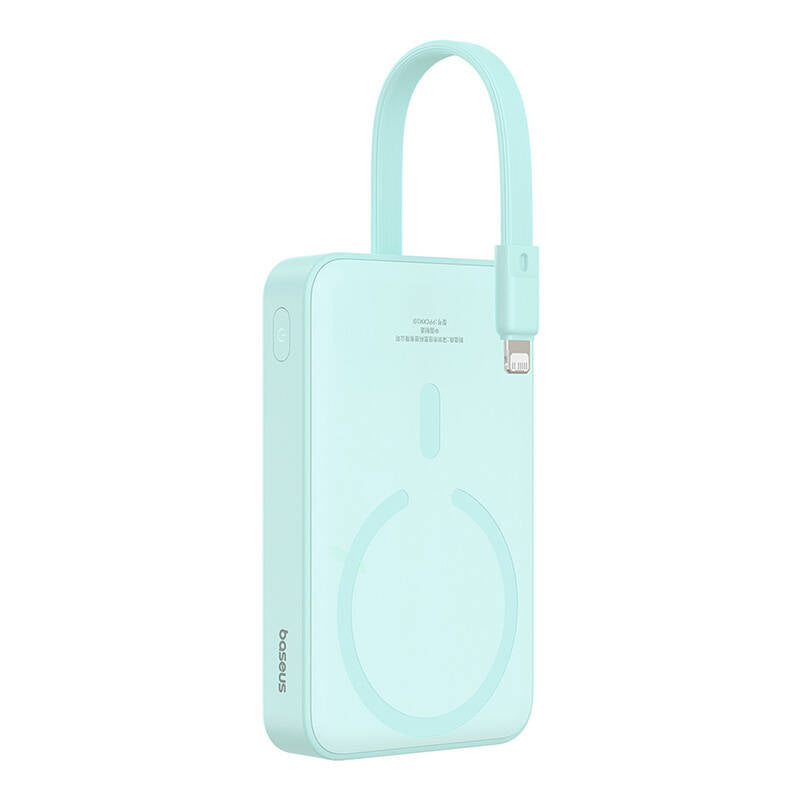 Baseus Magnetic Mini Wireless External Battery, 10000mAh, 20W, PD + FQI, 1 x Lightning - 1 x QI - 1 x USB-C, Green P10022109333-00