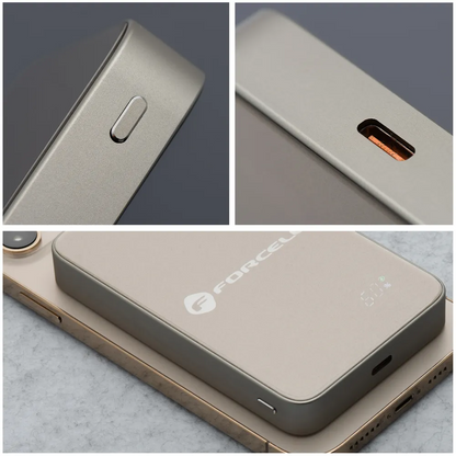 Wireless External Battery Forcell F5K8, 5000mAh, 15W, PD + FQI, 1 x QI - 1 x USB-C, Gold
