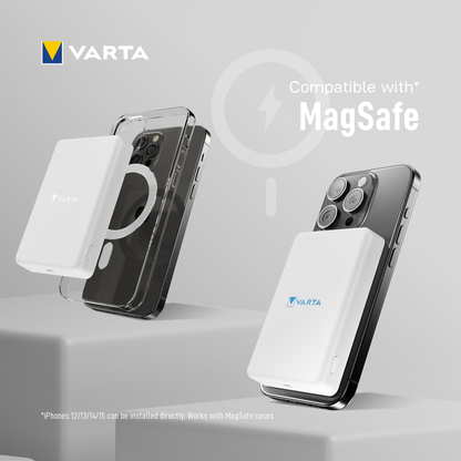 Varta Mag Pro Wireless External Battery, 5000mAh, 12W, 1 x QI - 1 x USB-C, White