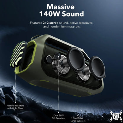 Portable Bluetooth Speaker Anker Soundcore Boom 2 Plus, 140W, RGB, Waterproof, Green A3134061 