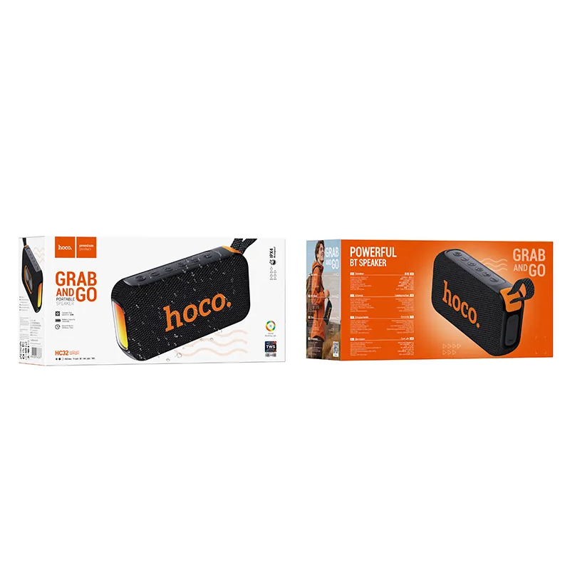 HOCO HC32 Portable Bluetooth Speaker, 2 x 10W, TWS, RGB, Black