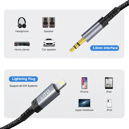 Lightning Audio Cable - 3.5mm Lito LA01L, 1m, Black