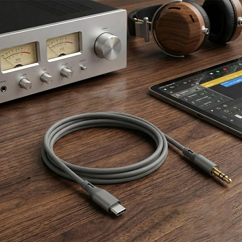 USB-C to 3.5mm Techsuit AC4 SoundFlex Audio Cable, 1m, Grey