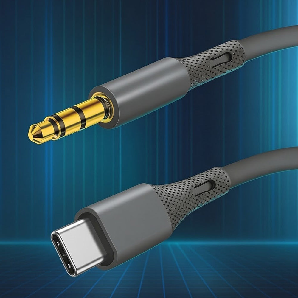 USB-C to 3.5mm Techsuit AC4 SoundFlex Audio Cable, 1m, Grey