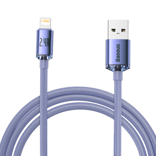 USB-A to Lightning Data and Charging Cable - Baseus Crystal Shine Series, 18W, 2m, Purple CAJY000105