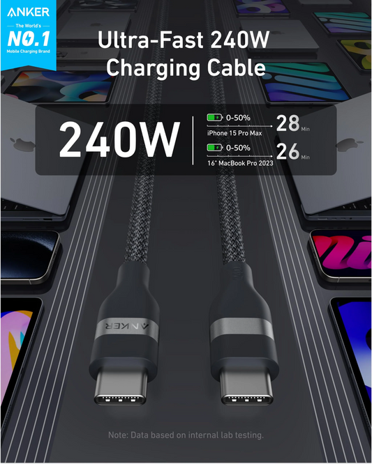 USB-C Data and Charging Cable - USB-C Anker, 240W, 1.8m, Black A82E2H12