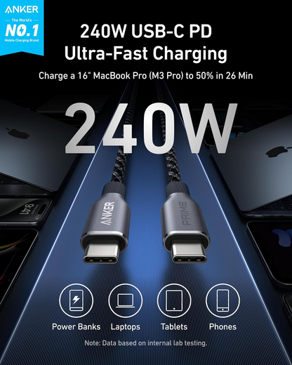 Anker Prime USB-C to USB-C Data and Charging Cable, 240W, 0.9m, Black A88E2011