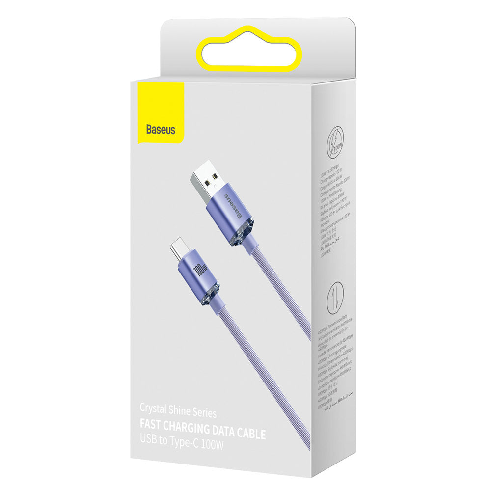 USB-A to USB-C Data and Charging Cable Baseus Crystal Shine Series, 100W, 2m, Purple CAJY000505