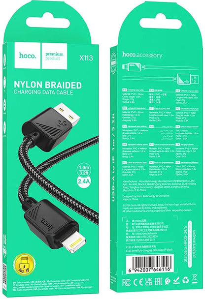 USB-A to Lightning Data and Charging Cable HOCO X113, 18W, 1m, Black