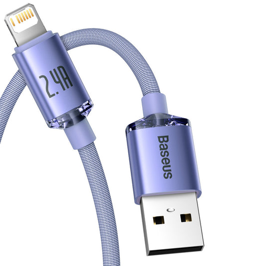USB-A to Lightning Data and Charging Cable - Baseus Crystal Shine Series, 18W, 2m, Purple CAJY000105