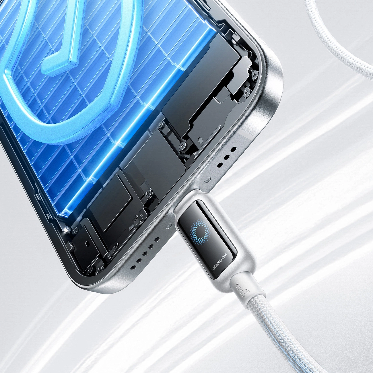 USB-A to Lightning Data and Charging Cable Joyroom S-A55 StarFlight Display, 18W, 1.2m, White