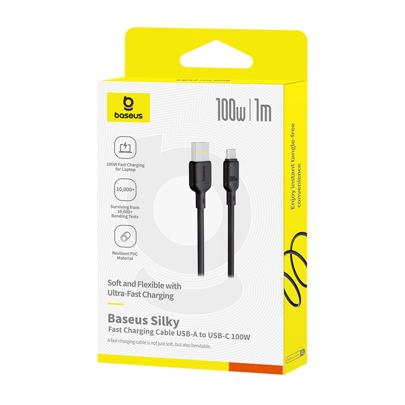 Baseus Silky USB-A to USB-C Data and Charging Cable, 100W, 1m, Black P10377703113-00