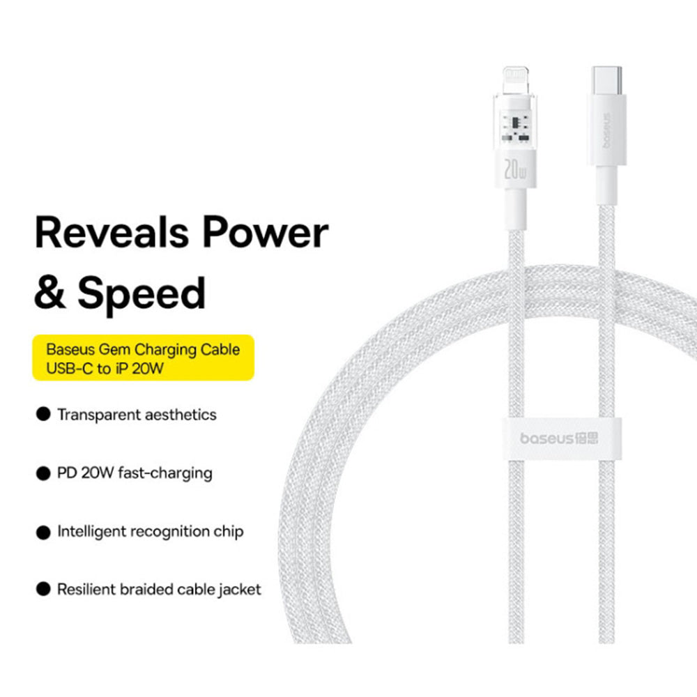 USB-C to Lightning Baseus Gem Data and Charging Cable, 20W, 1m, White P10373001211-00