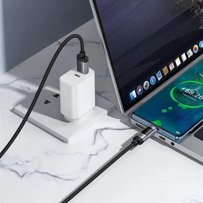 USB-A to USB-C Data and Charging Cable HOCO Display U148, 100W, 1.2m, Black