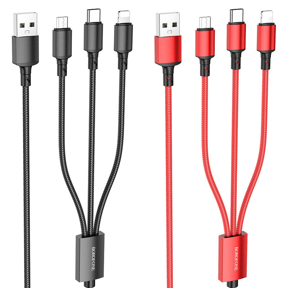 USB-A Charging Cable - Lightning / microUSB / USB-C Borofone BX72, 18W, 1m, Black