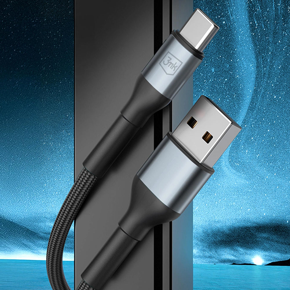 USB-A to USB-C Data and Charging Cable 3MK Hyper N, 18W, 1m, Black