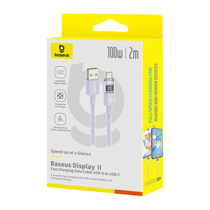 USB-A to USB-C Baseus Display 2 Data and Charging Cable, 100W, 2m, Purple P10382701511-01