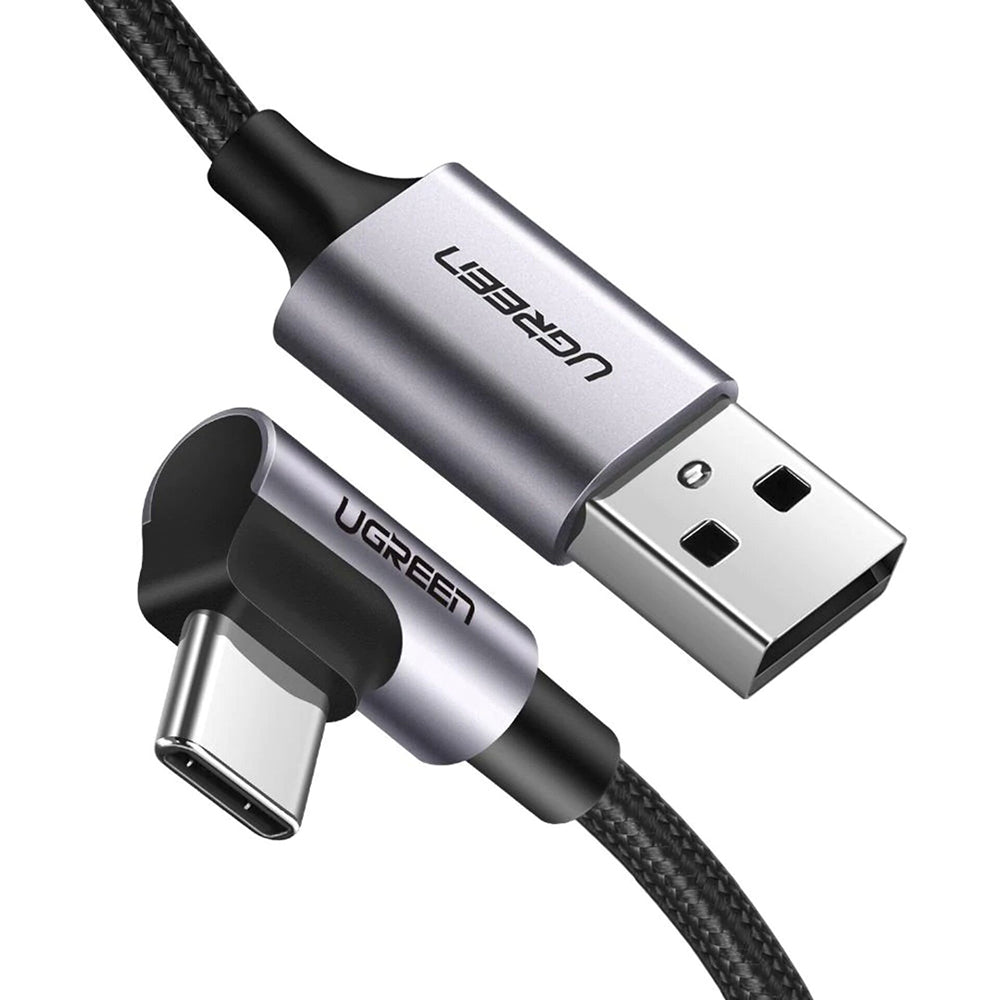 UGREEN US284 Angled USB-A to USB-C Data and Charging Cable, 18W, 0.5m, Gray