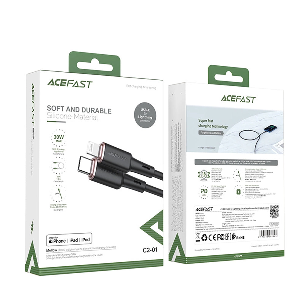 USB-C to Lightning Data and Charging Cable Acefast C2-01, 30W, 1.2m, Black