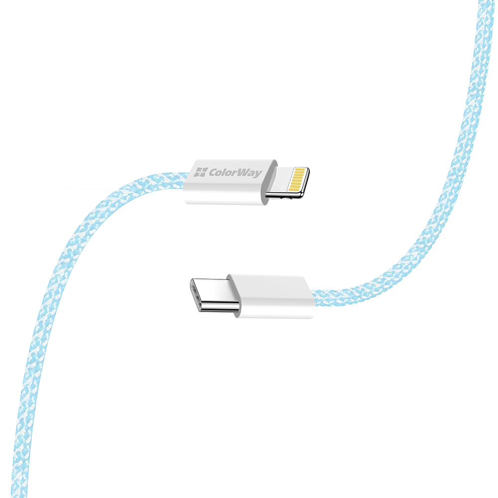 USB-C to Lightning Data and Charging Cable ColorWay CW-CBPDCL061, 27W, 1m, Blue