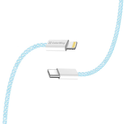 USB-C to Lightning Data and Charging Cable ColorWay CW-CBPDCL061, 27W, 1m, Blue