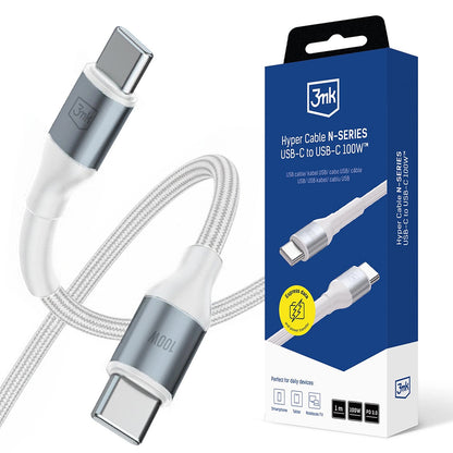 USB-C Data and Charging Cable - USB-C 3MK Hyper N, 100W, 1m, White
