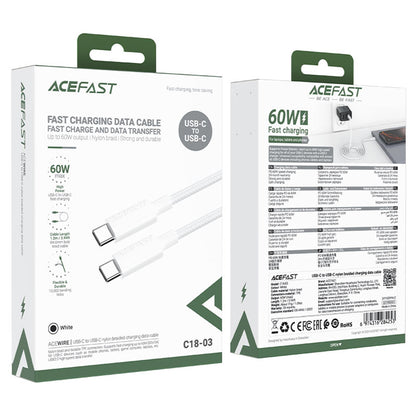 USB-C Data and Charging Cable - USB-C Acefast C18-03, 60W, 1.2m, White