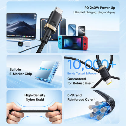 USB-C Data and Charging Cable - USB-C Baseus Dura, 240W, 1m, Gold Black P10377803U03-00