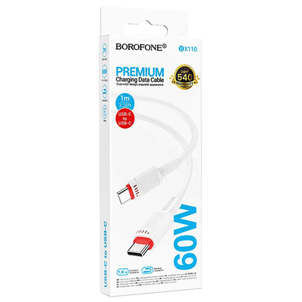 USB-C Data and Charging Cable - USB-C Borofone BX110 Beneficio, 60W, 1m, White