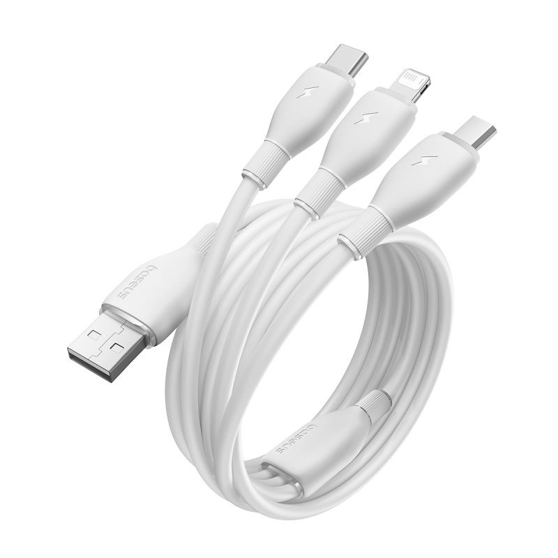 USB-A Charging Cable - Lightning / microUSB / USB-C Baseus Ultra Fast 3in1, 18W, 1.3m, White P10376303211-00