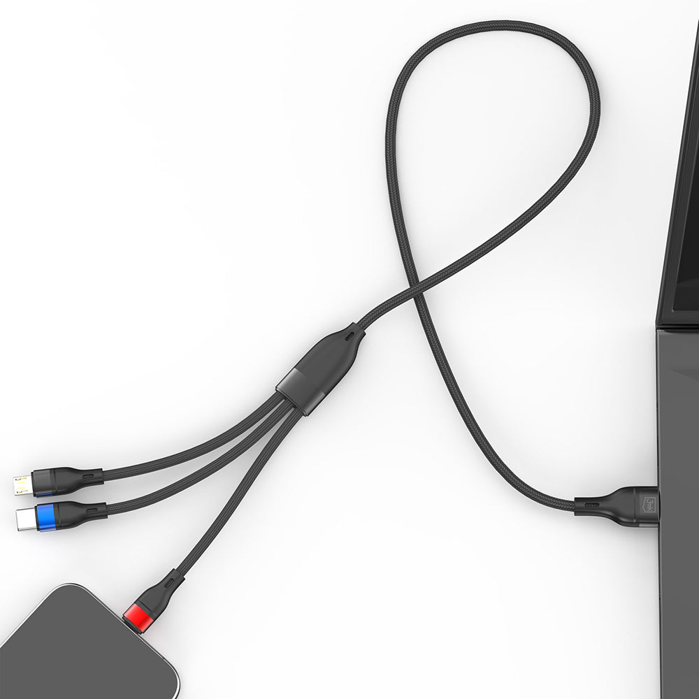 USB-A Charging Cable - Lightning / microUSB / USB-C 3MK Hyper N, 18W, 1.2m, Black