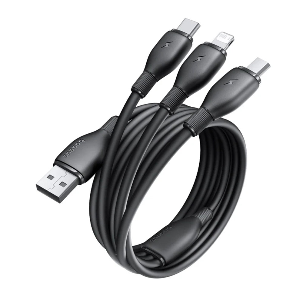 USB-A Charging Cable - Lightning / microUSB / USB-C Baseus Ultra Fast 3in1, 18W, 1.3m, Black P10376303121-00